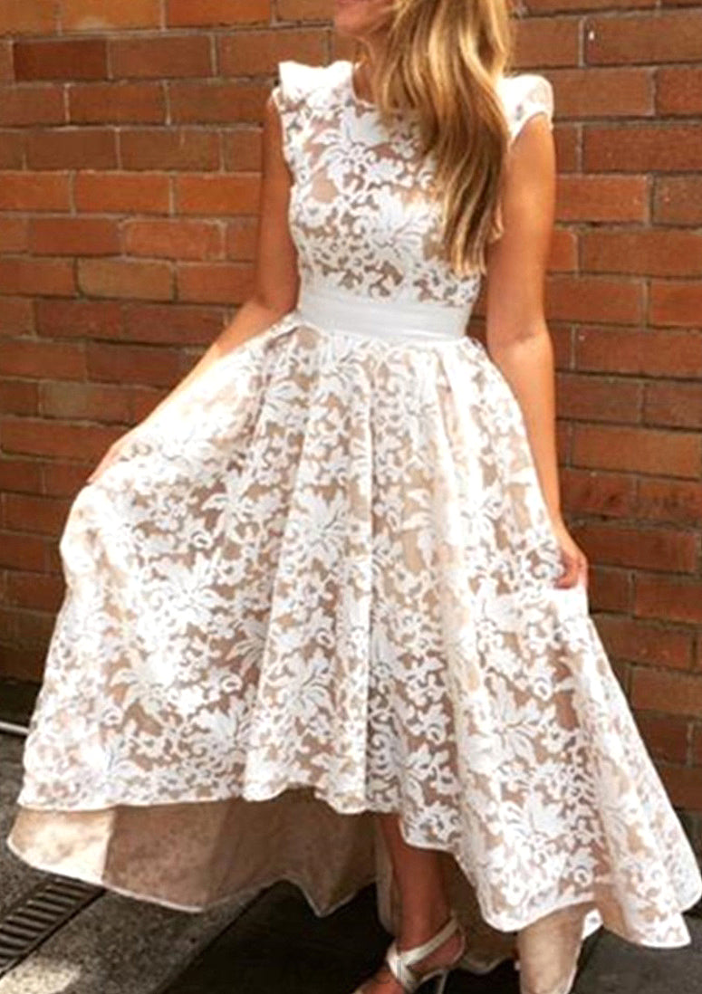 A-line/Princess Scoop Neck Asymmetrical A-line/Princess Lace Bridesmaid Dresseses Rowan DFP0025574