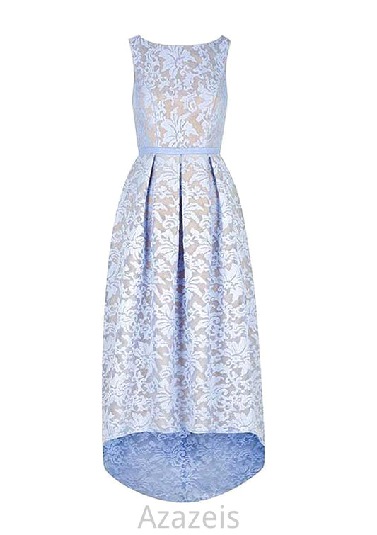 Bateau Sleeveless Asymmetrical A-line/Princess Lace Bridesmaid Dresseses With Pleated Sherry DFP0025576