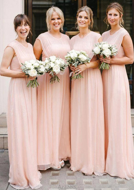 Sleeveless Scoop Neck Long/Floor-Length A-line/Princess Chiffon Bridesmaid Dresseses With Pleated Cecilia DFP0025595
