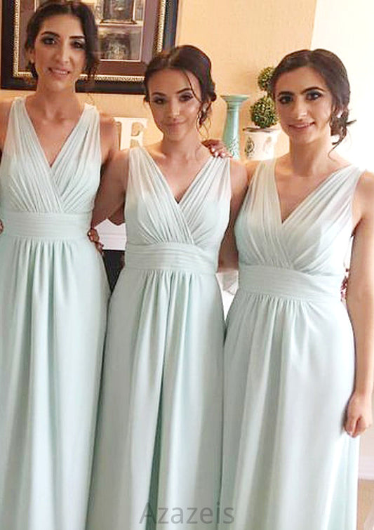 Sleeveless V Neck Long/Floor-Length Chiffon A-line/Princess Bridesmaid Dresseses With Pleated   Giselle DFP0025597