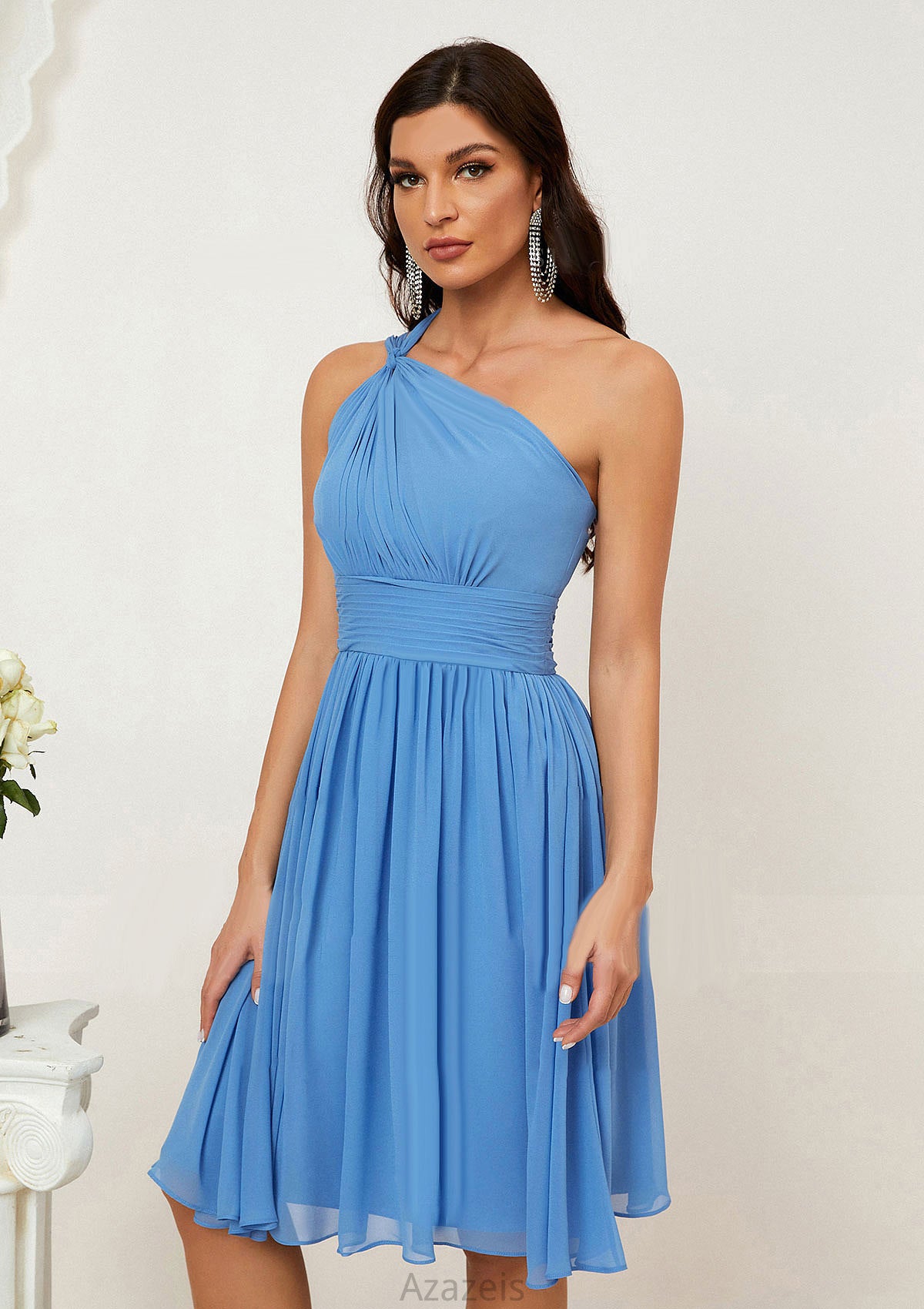 A-line One-Shoulder Sleeveless Chiffon Knee-Length Bridesmaid Dresses With Pleated Luciana DFP0025612