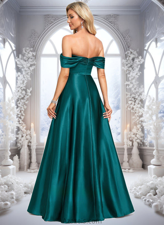 Ayla A-line Off the Shoulder Floor-Length Stretch Satin Prom Dresses DFP0025879