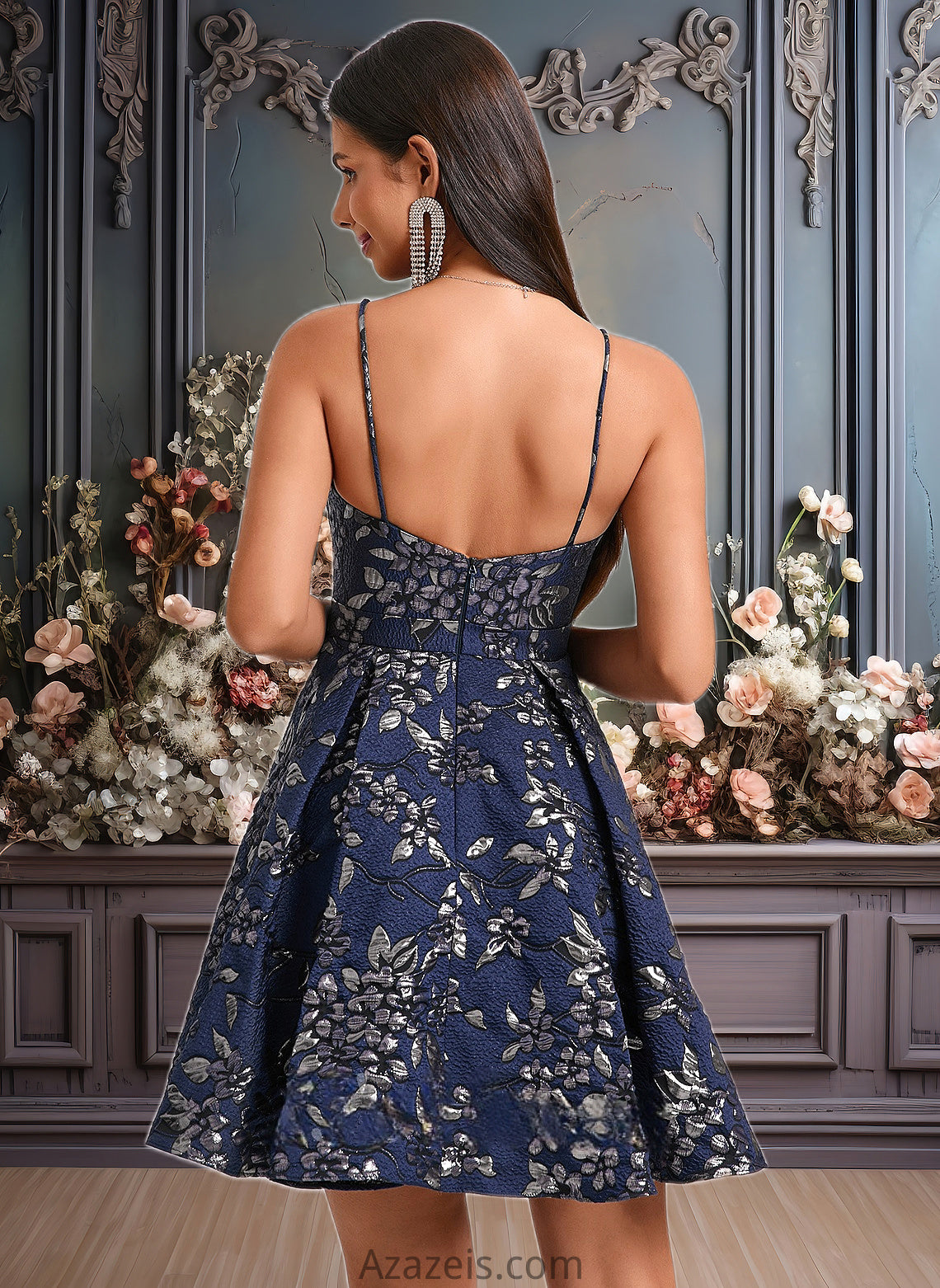 Julia A-line V-Neck Short Jacquard Homecoming Dress DFP0025701