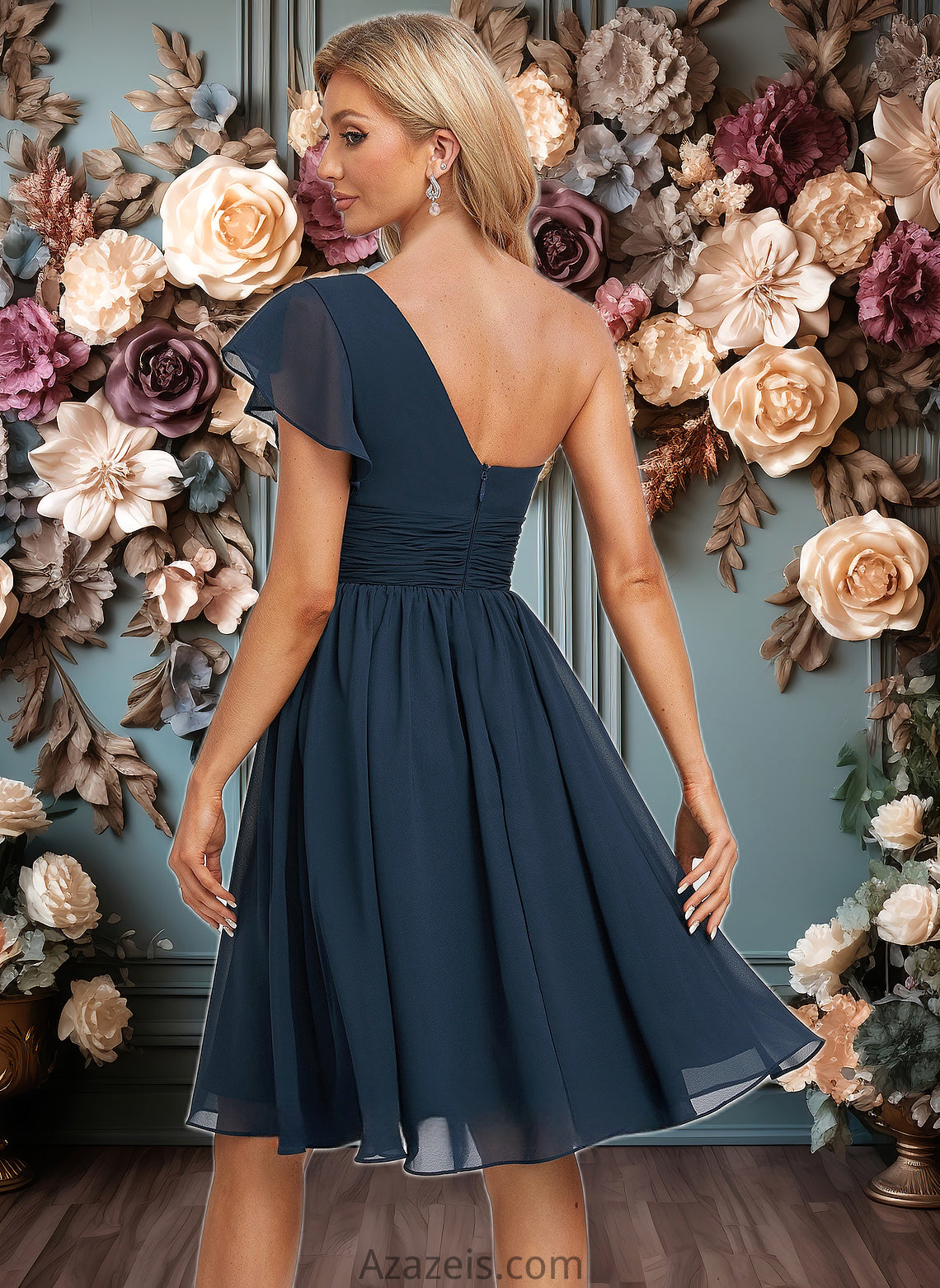 Jaylah A-line One Shoulder Knee-Length Chiffon Homecoming Dress With Ruffle DFP0025722