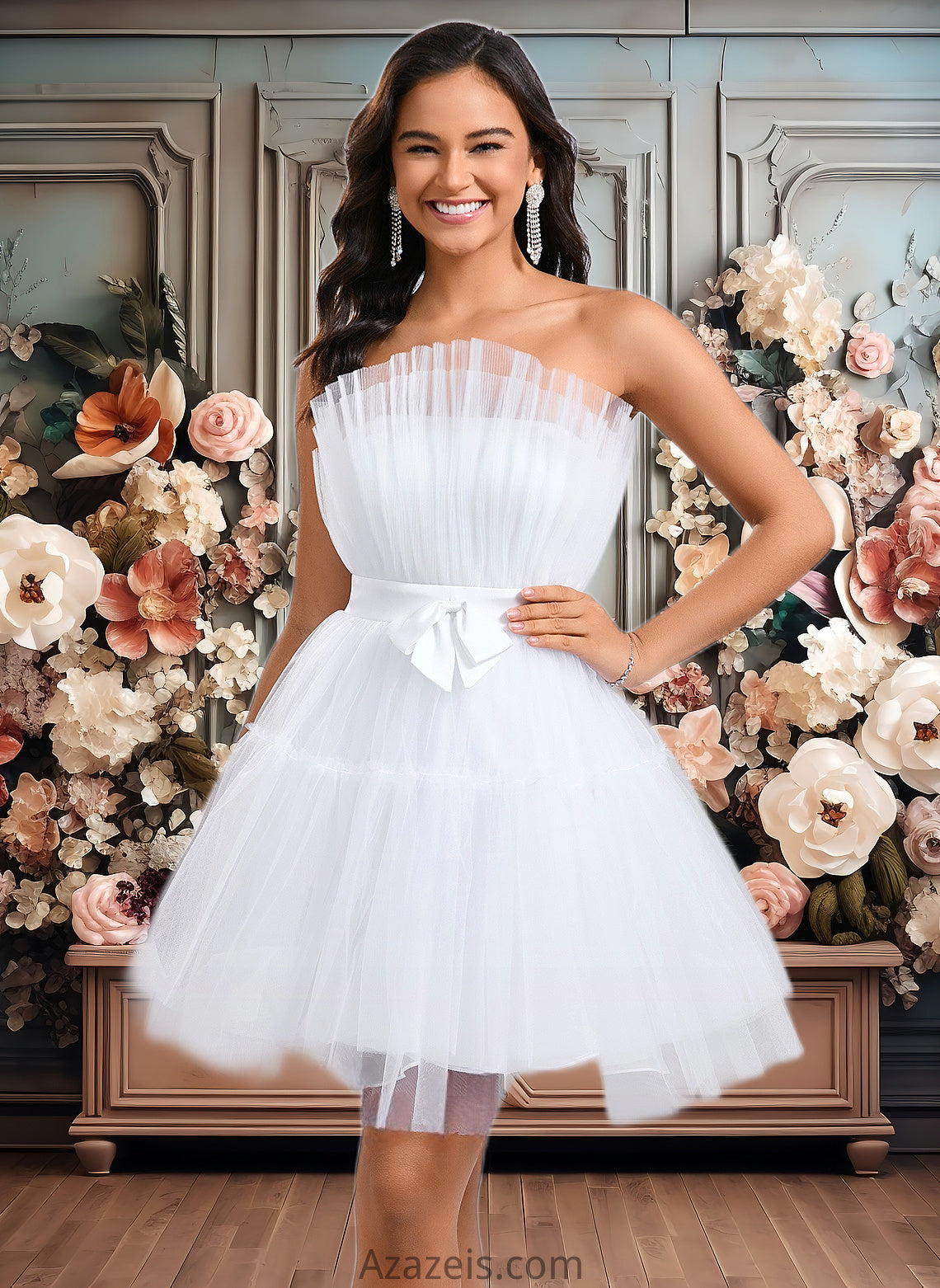 Olivia Ball-Gown/Princess Asymmetrical Short Tulle Homecoming Dress With Bow DFP0025709