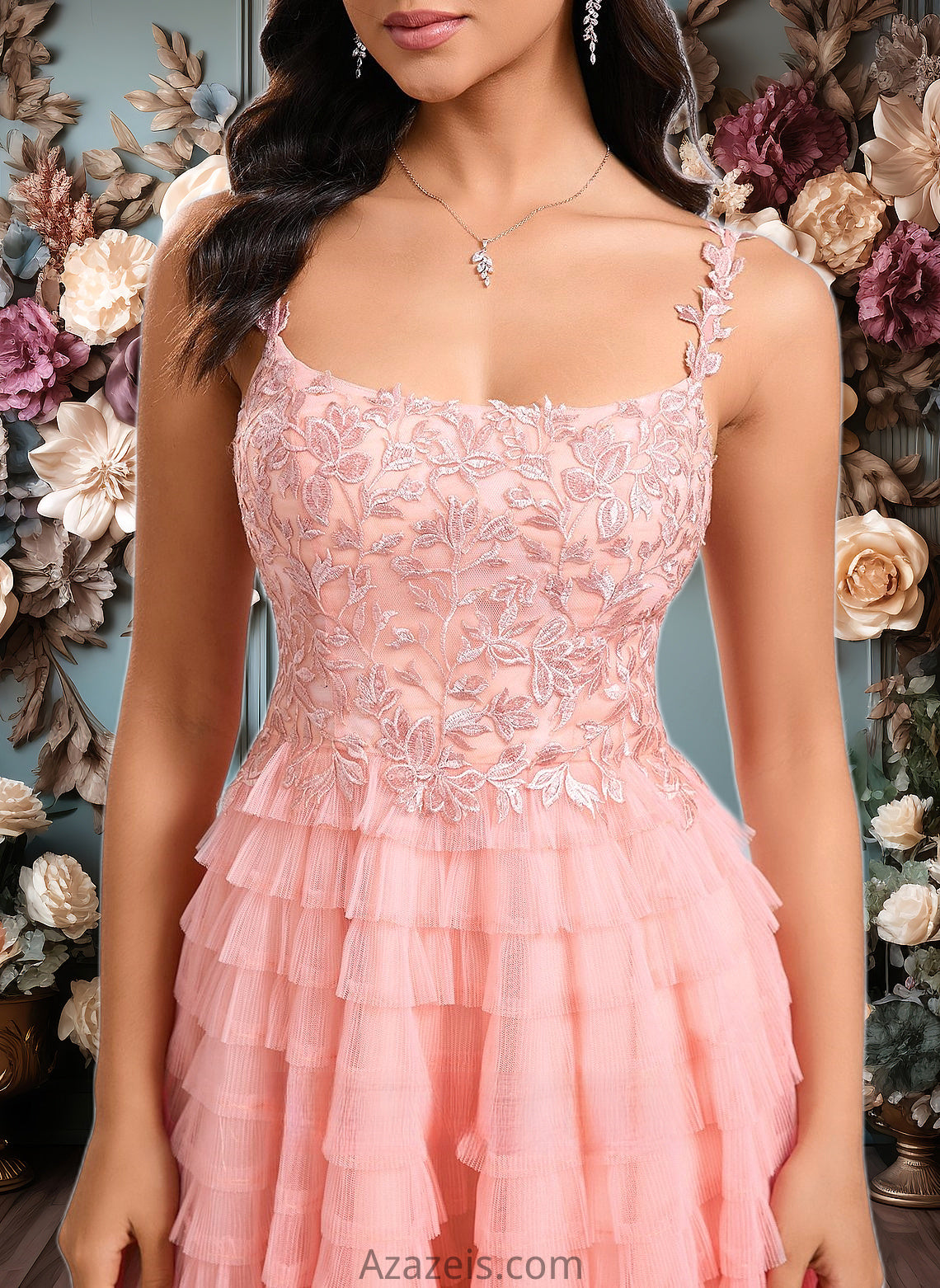 Cindy Ball-Gown/Princess Scoop Short Tulle Lace Homecoming Dress With Ruffle DFP0025676