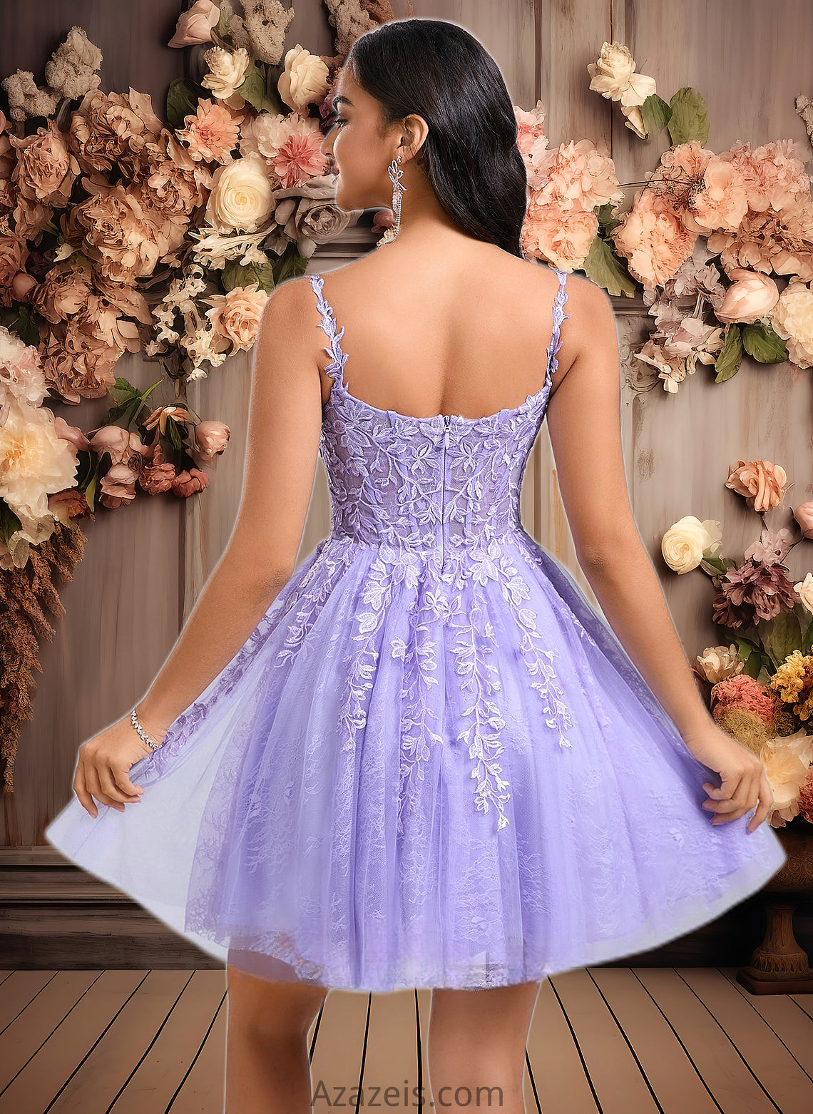 Elsa A-line V-Neck Short Tulle Lace Homecoming Dress DFP0025640