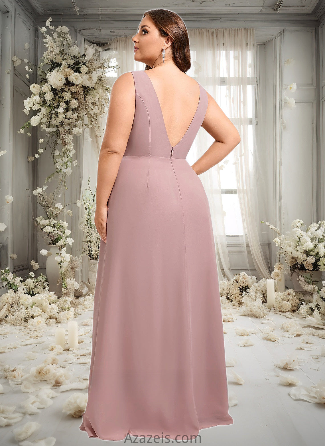 Izabelle A-line V-Neck Floor-Length Chiffon Bridesmaid Dress DFP0025820