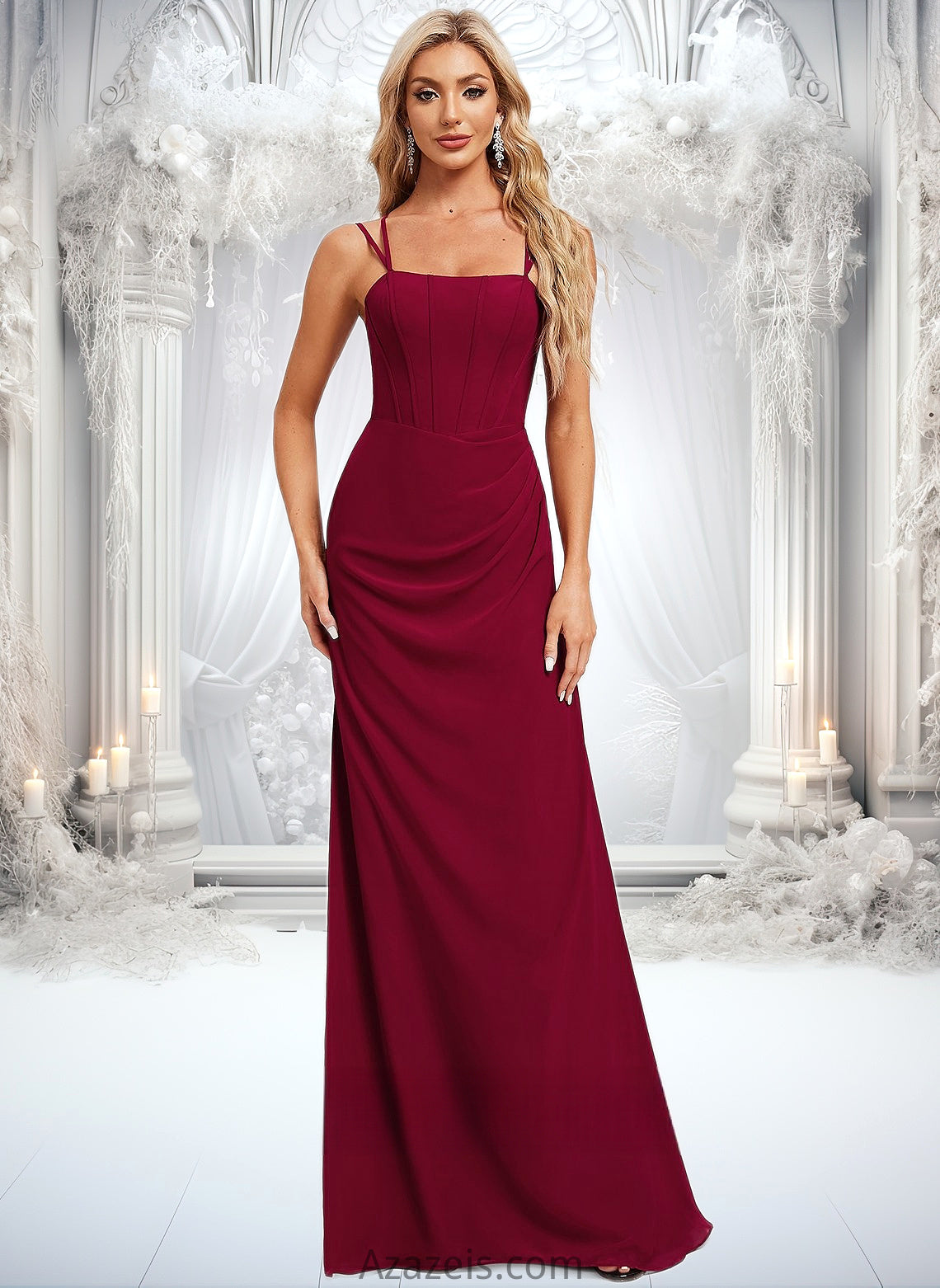 Alexis Trumpet/Mermaid Square Floor-Length Chiffon Bridesmaid Dress DFP0025826