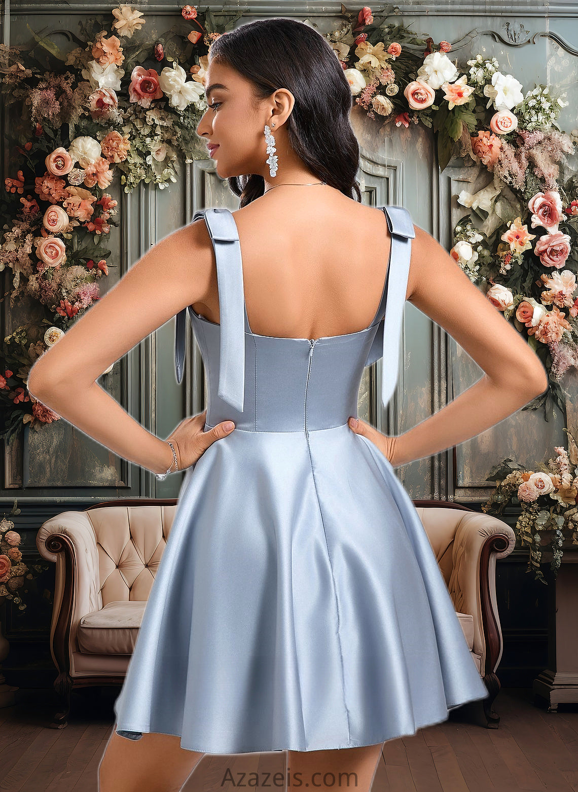 Angelina A-line Sweetheart Short Satin Homecoming Dress With Bow DFP0025678