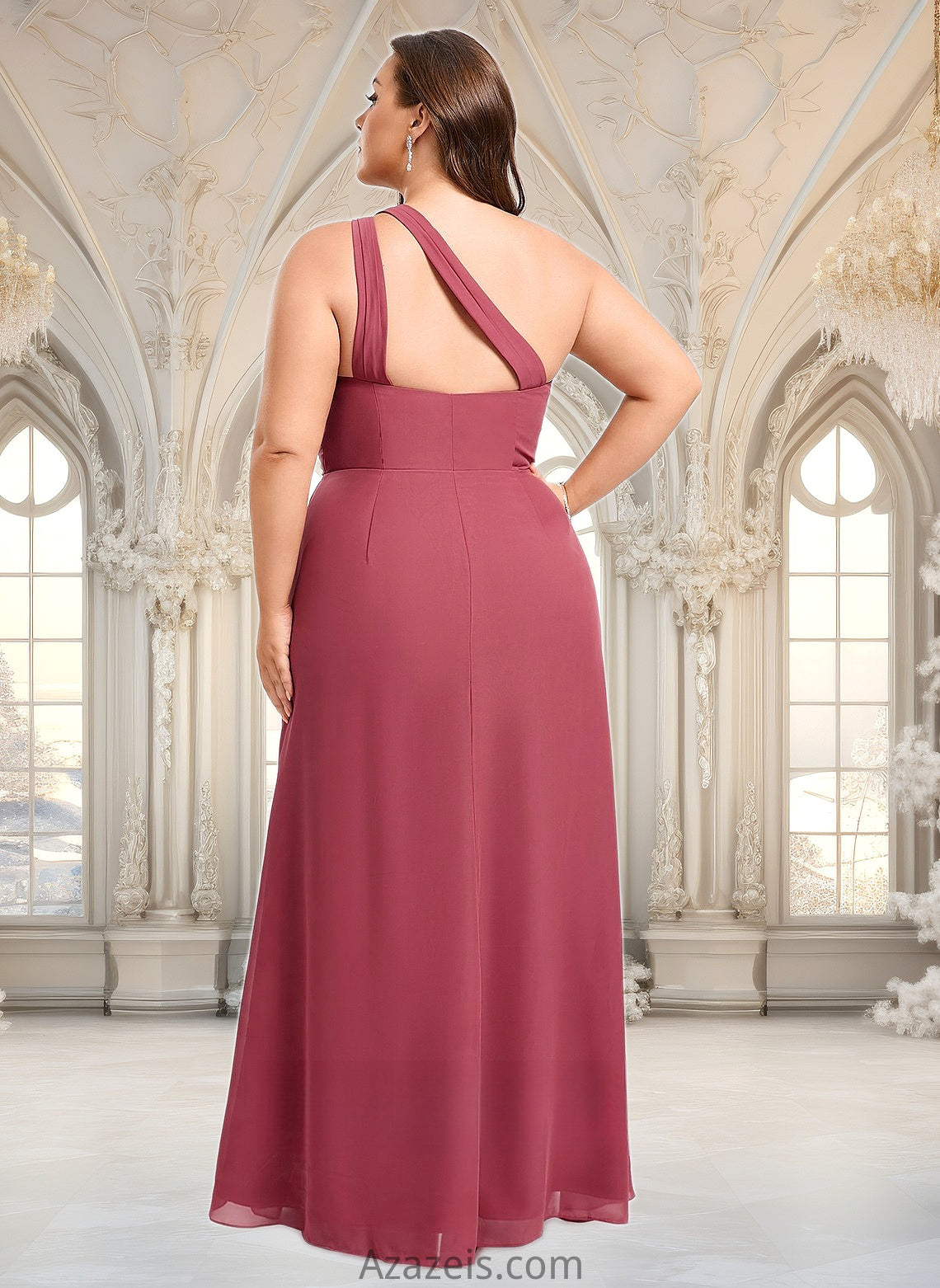 Carley A-line One Shoulder Floor-Length Chiffon Bridesmaid Dress With Ruffle DFP0025824