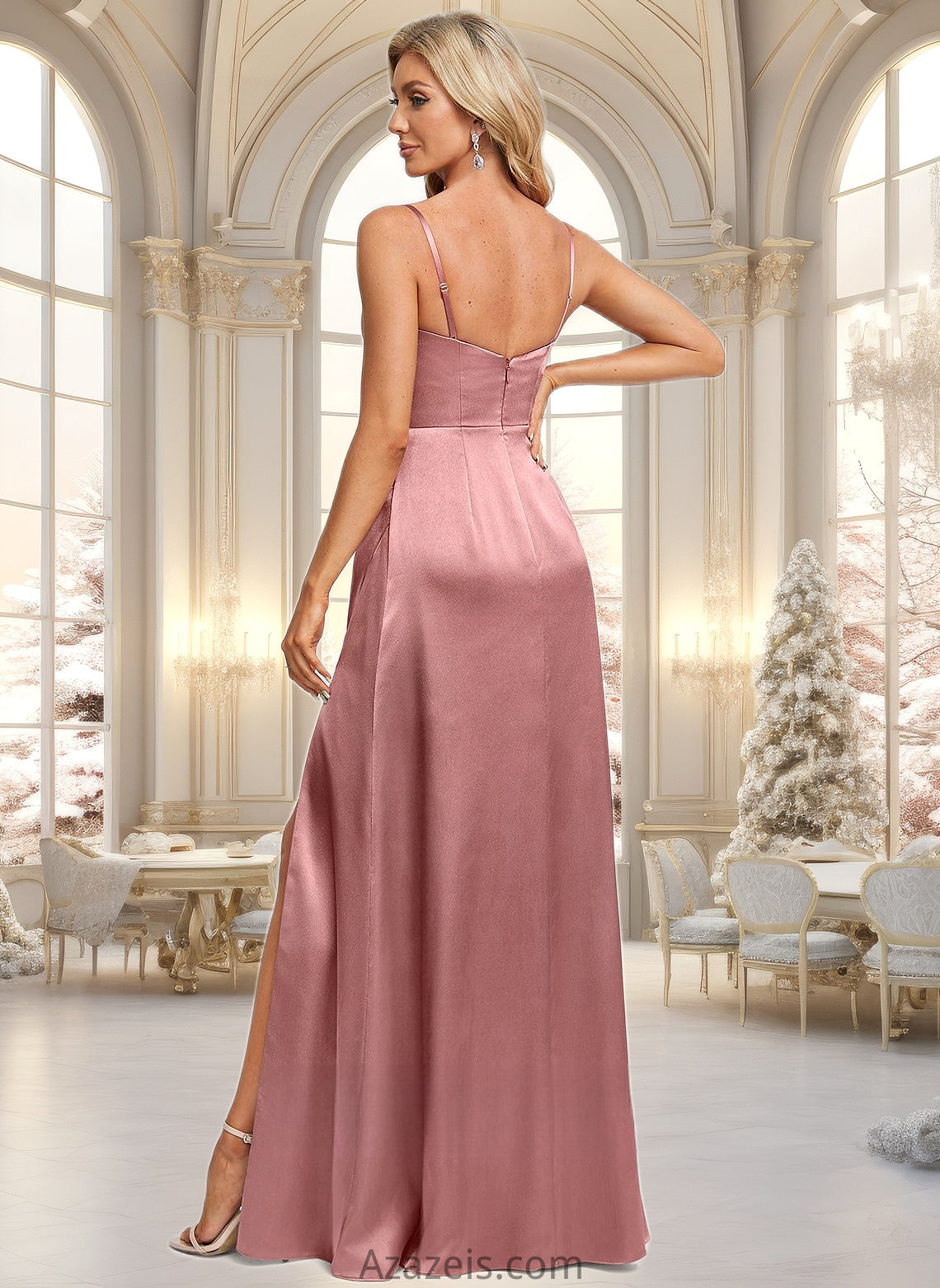 Shyann A-line Cowl Floor-Length Stretch Satin Prom Dresses DFP0025881