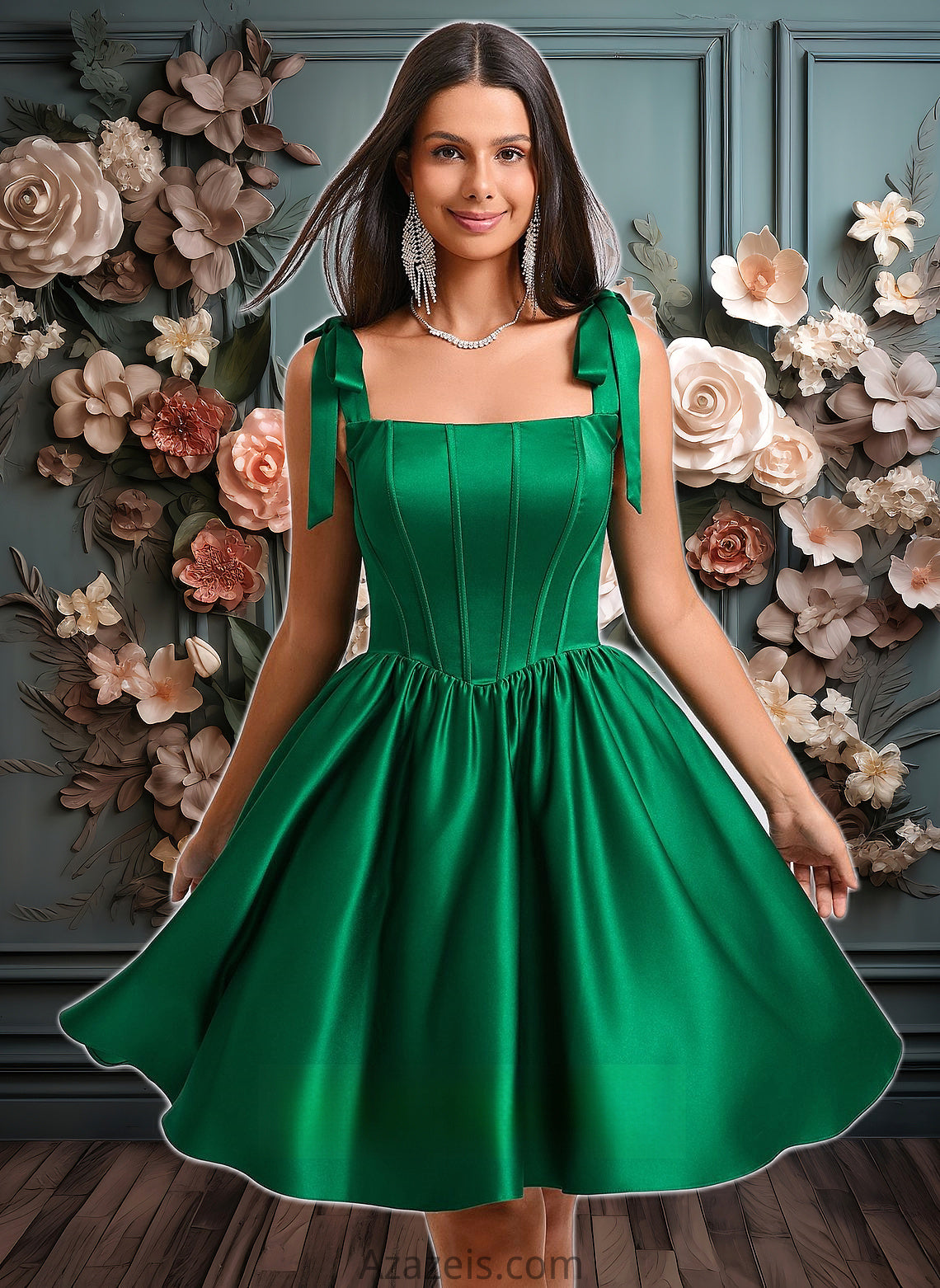 Emely Ball-Gown/Princess Straight Short Satin Homecoming Dress With Bow DFP0025645