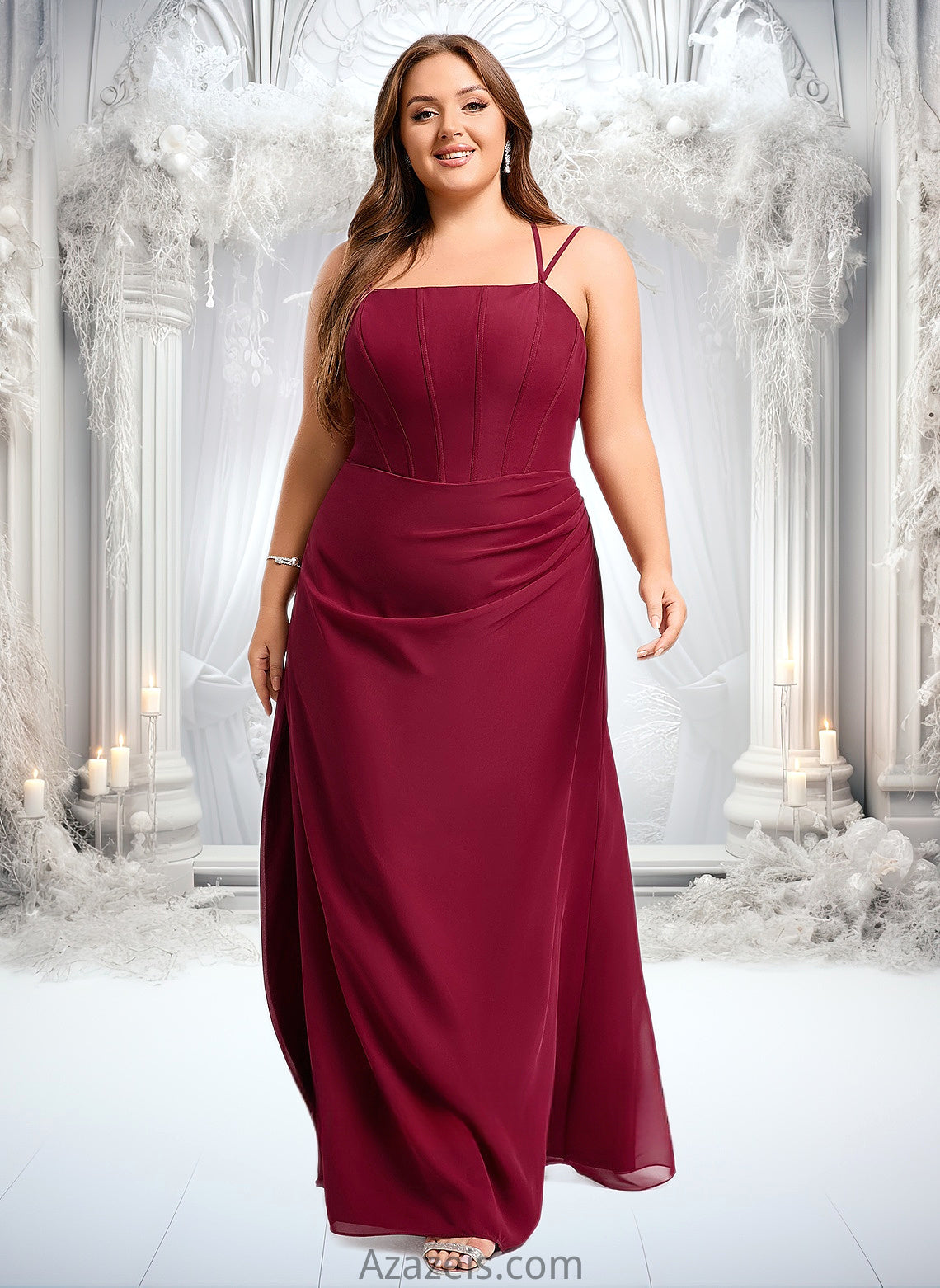 Alexis Trumpet/Mermaid Square Floor-Length Chiffon Bridesmaid Dress DFP0025826