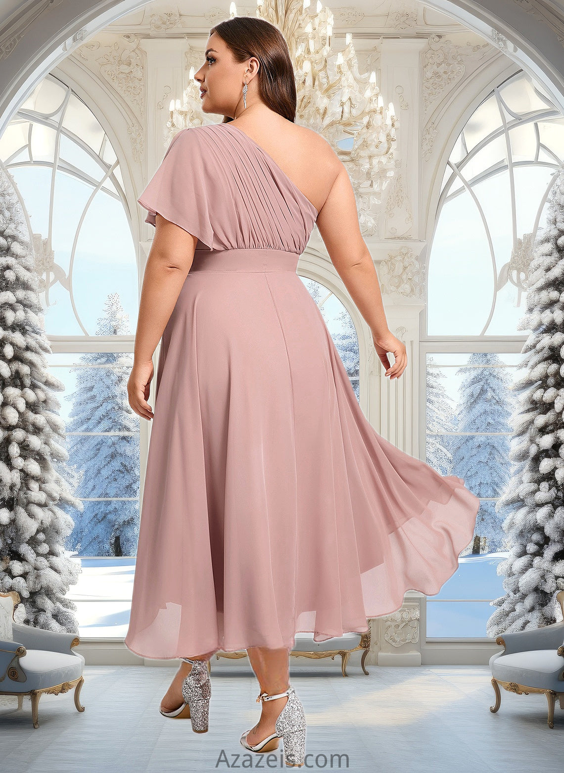 Danna A-line One Shoulder Asymmetrical Chiffon Bridesmaid Dress With Ruffle DFP0025819