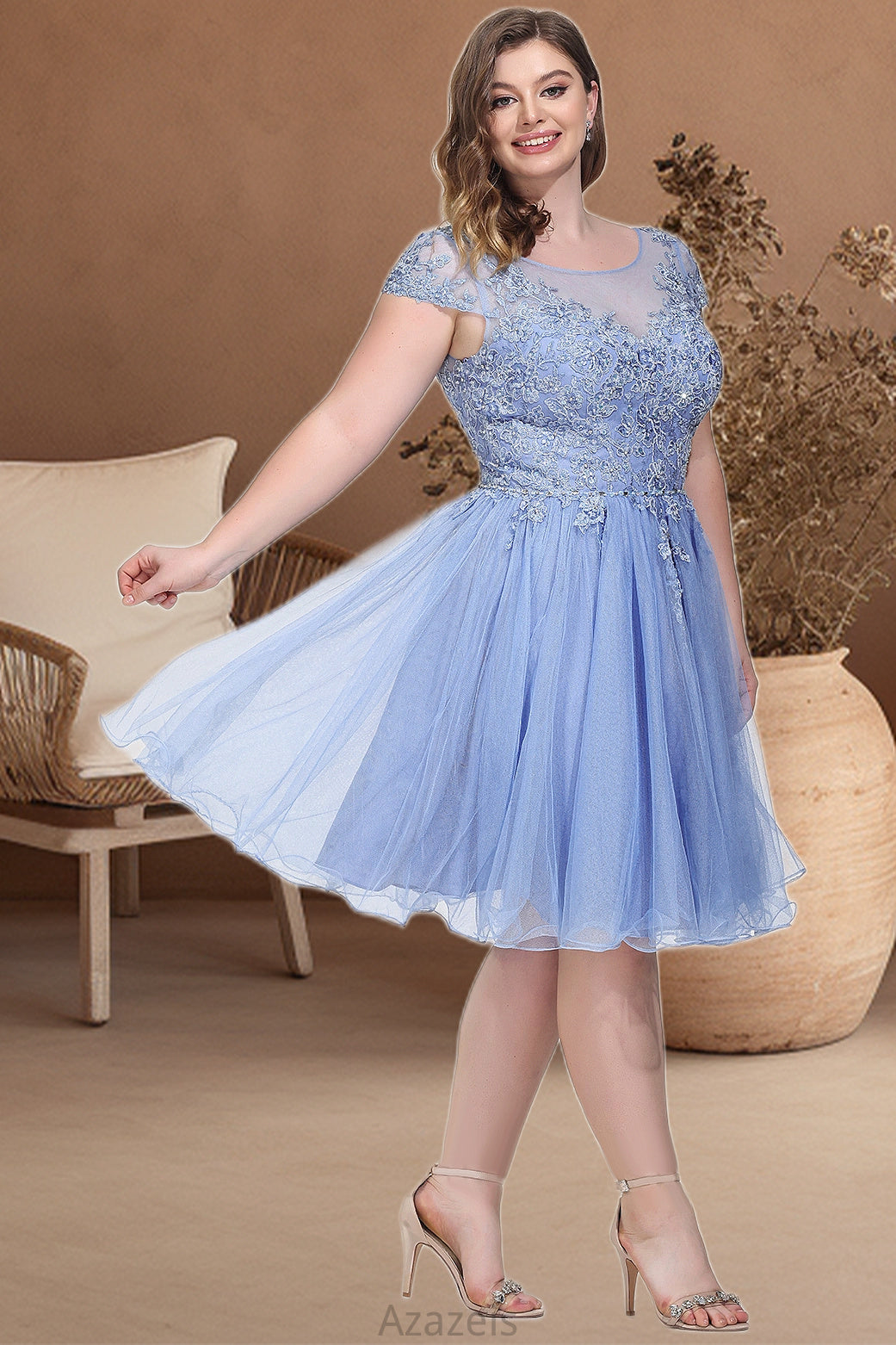 Rebecca A-line Scoop Short/Mini Tulle Homecoming Dress With Beading Appliques Lace DFP0020547