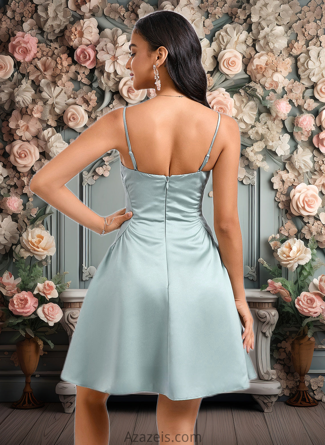 Lesley A-line Straight Short Satin Homecoming Dress DFP0025643