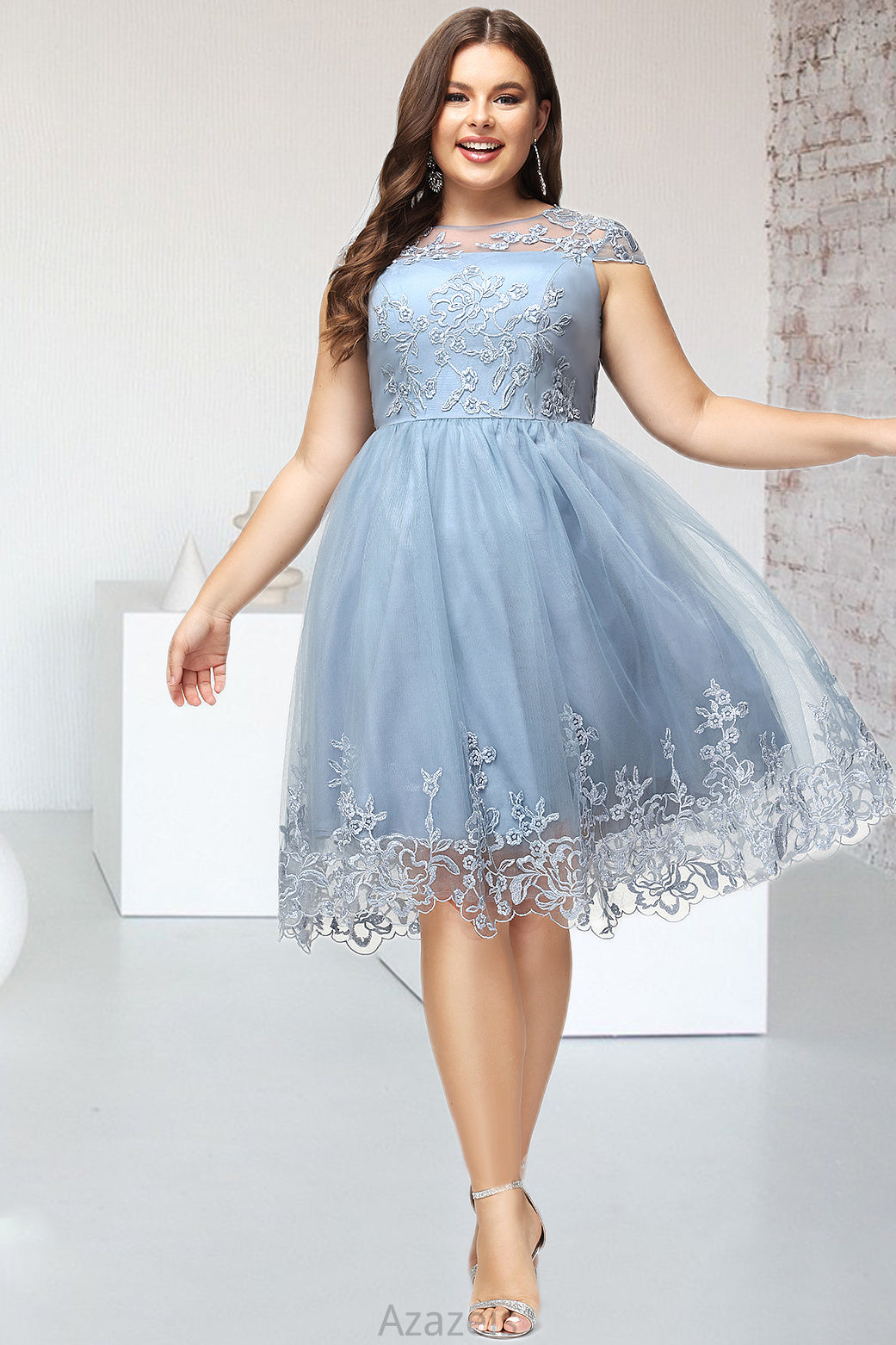 Giuliana A-line Scoop Knee-Length Lace Tulle Homecoming Dress With Sequins DFP0020579