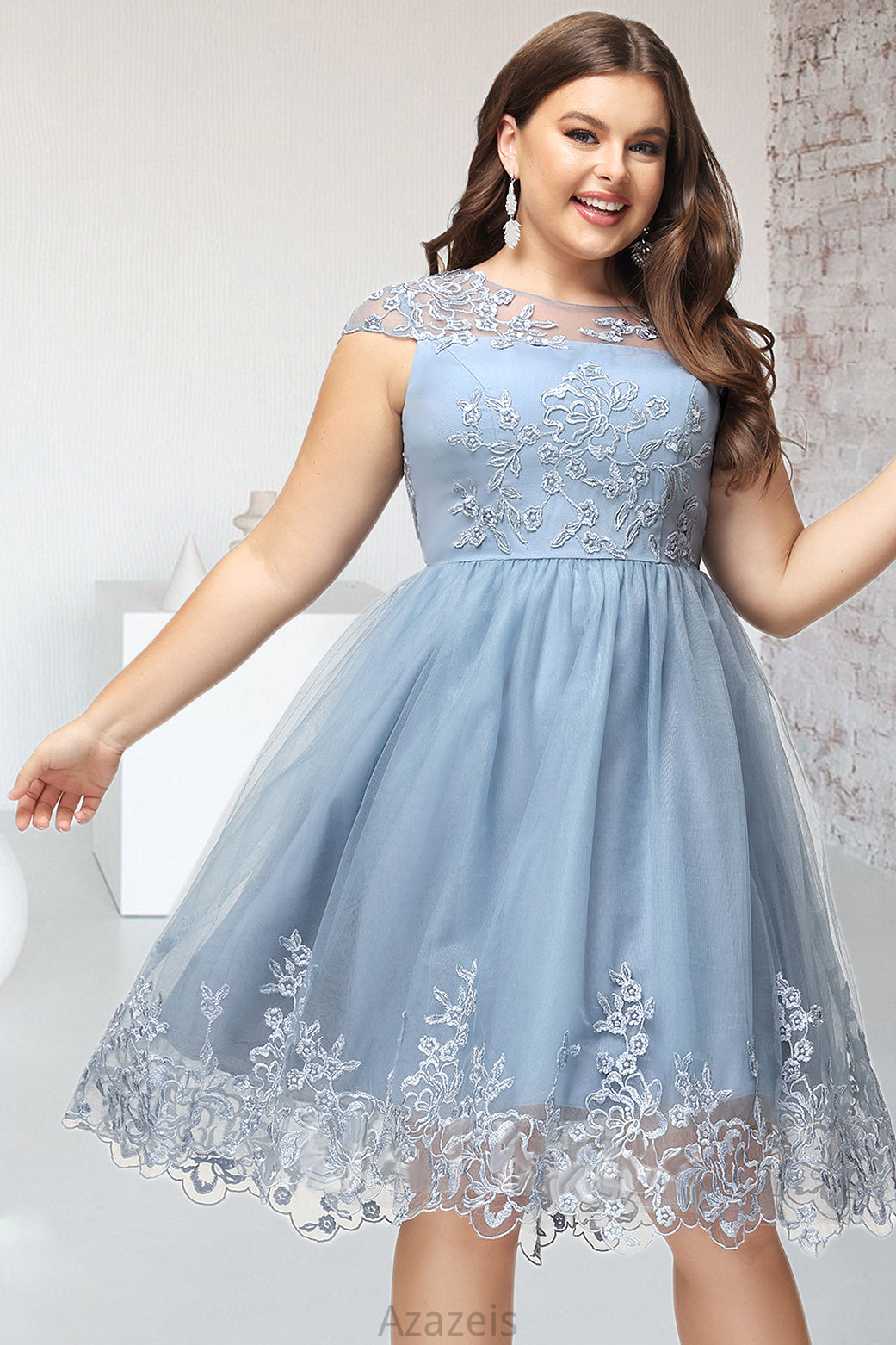 Giuliana A-line Scoop Knee-Length Lace Tulle Homecoming Dress With Sequins DFP0020579