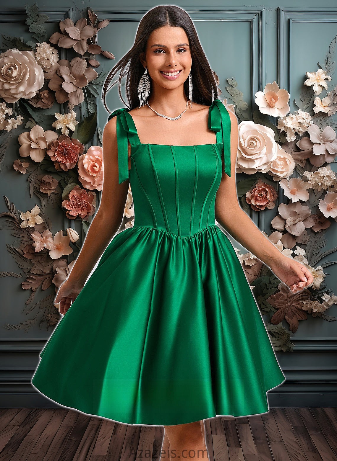 Emely Ball-Gown/Princess Straight Short Satin Homecoming Dress With Bow DFP0025645