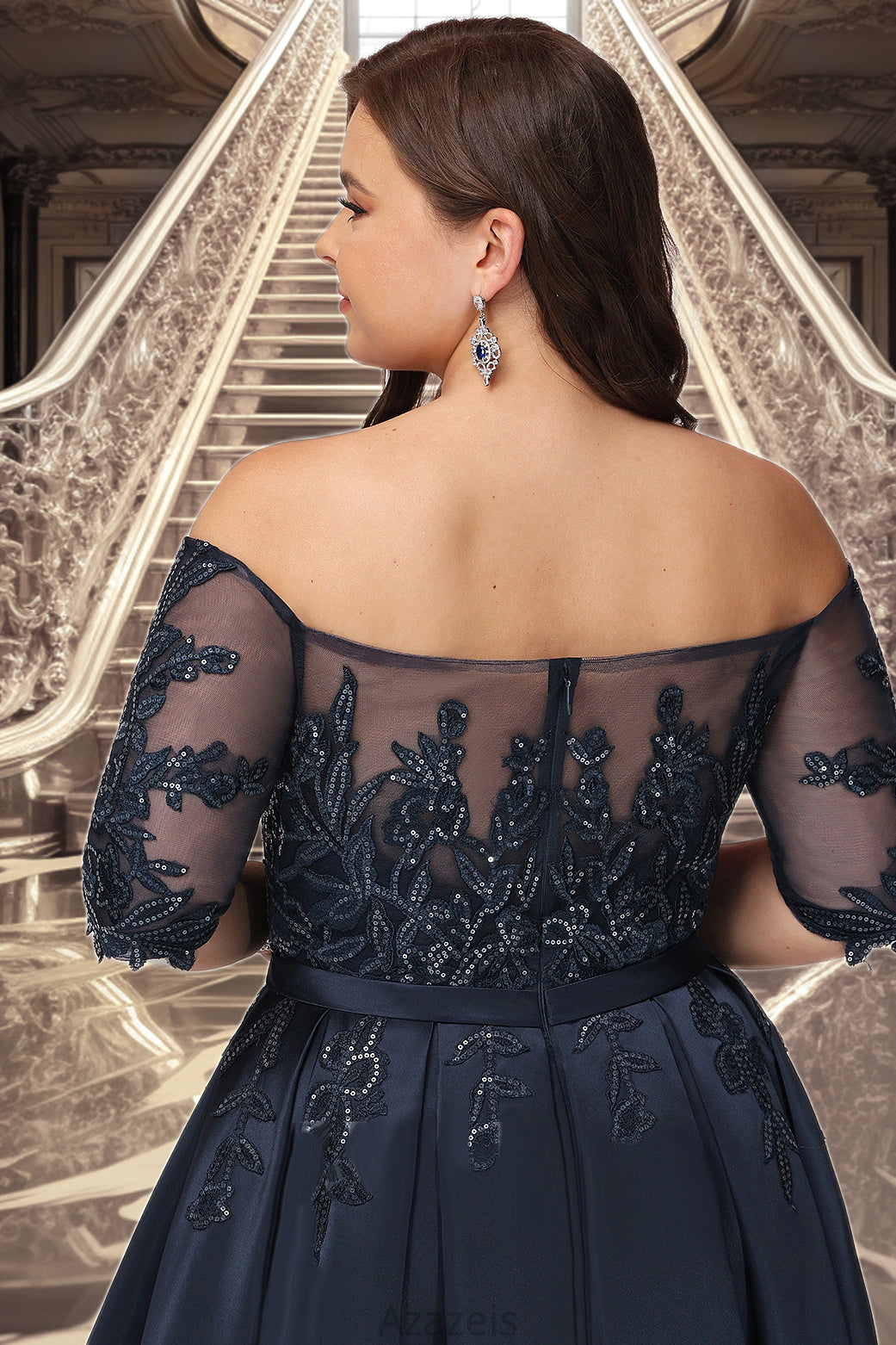 Everly A-line Off the Shoulder Asymmetrical Lace Satin Homecoming Dress With Sequins DFP0020580