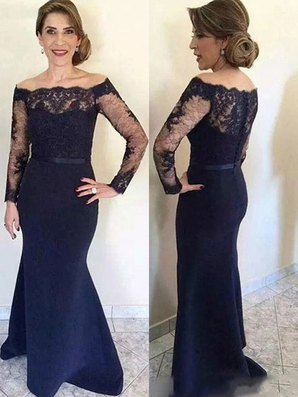 Cassandra Trumpet/Mermaid Stretch Crepe Lace Off-the-Shoulder Long Sleeves Floor-Length Mother of the Bride Dresses DFP0020321