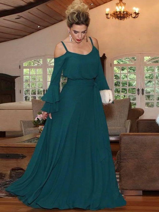 Hadassah A-Line/Princess Chiffon Ruffles Square Long Sleeves Floor-Length Mother of the Bride Dresses DFP0020433