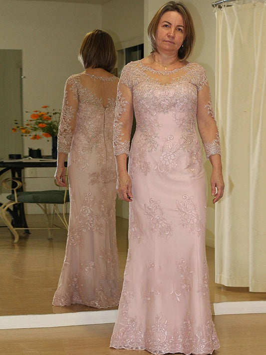 Cherish Sheath/Column Lace Applique Scoop Long Sleeves Floor-Length Plus Size Mother of the Bride Dresses DFP0020449