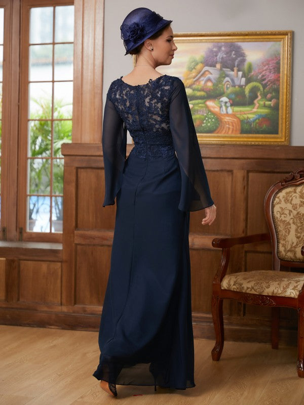 Amira A-Line/Princess Chiffon Applique V-neck Long Sleeves Floor-Length Mother of the Bride Dresses DFP0020335