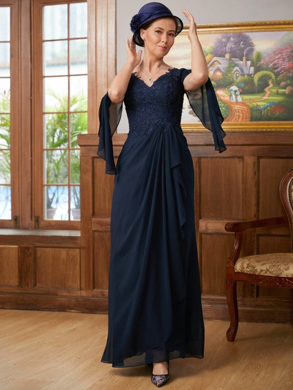 Amira A-Line/Princess Chiffon Applique V-neck Long Sleeves Floor-Length Mother of the Bride Dresses DFP0020335