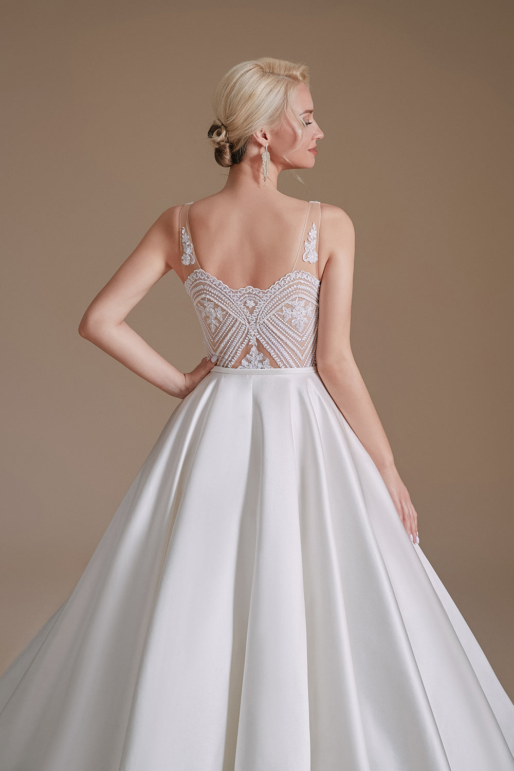 A-Line Elegant Sleeveless Stain Long Length Wedding Dresses