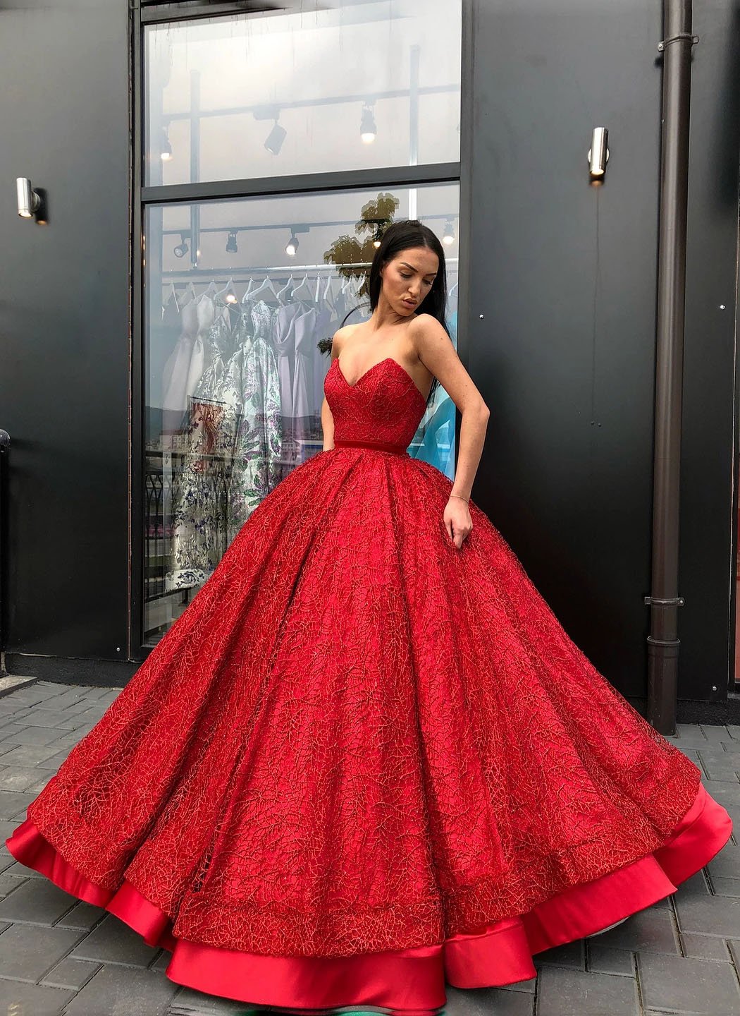 Sparkly Ball Gown Burgundy Strapless Sweetheart Prom Dresses, Long Quinceanera Dresses SJS15428