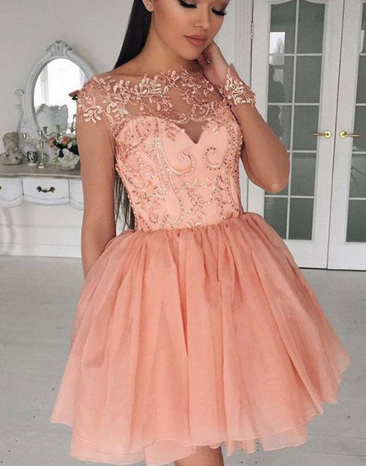 Sweetheart Off The Shoulder Long Sleeve Desiree Chiffon Homecoming Dresses A Line Sheer Beading