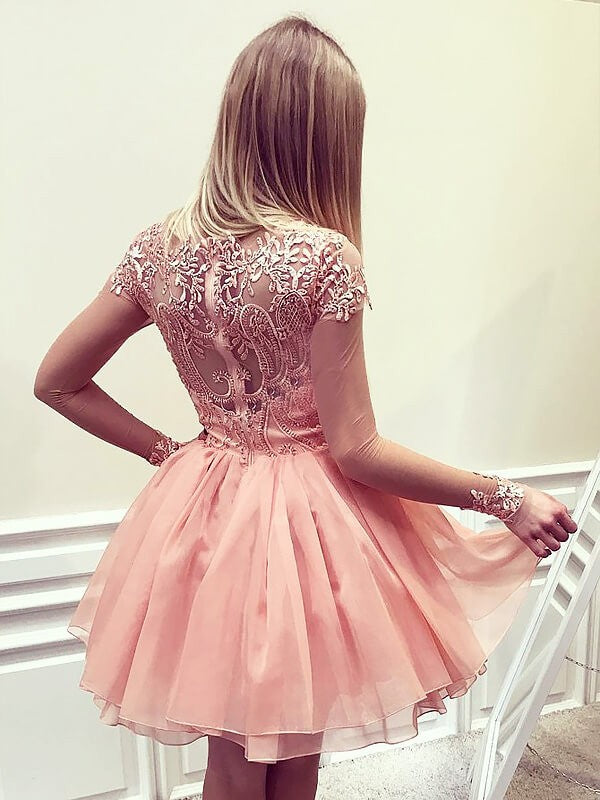 Sweetheart Off The Shoulder Long Sleeve Desiree Chiffon Homecoming Dresses A Line Sheer Beading