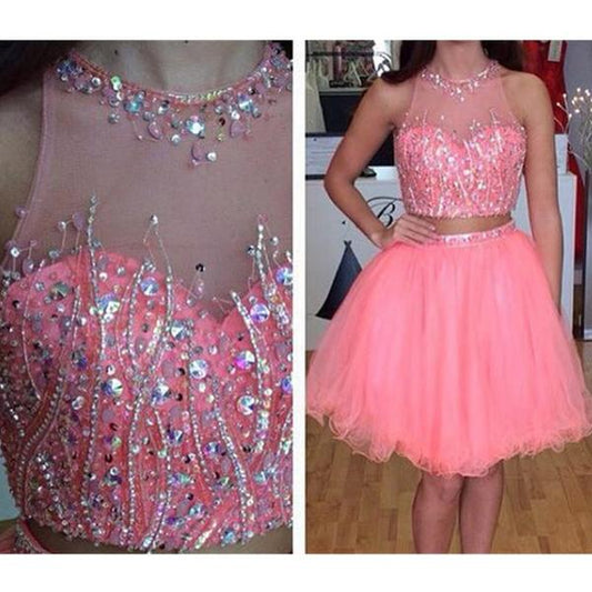 Jewel Sleeveless Sheer Valery Homecoming Dresses Two Pieces Rhinestone Ball Gown Organza