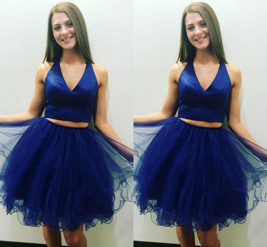 V Neck Sleeveless Pleated Homecoming Dresses Sam Two Pieces A Line Royal Blue Organza