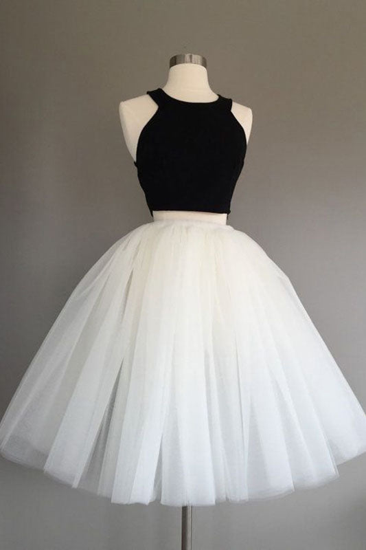 Halter Sleeveless Ball Gown Homecoming Dresses Two Pieces Saniya Tulle Pleated Simple