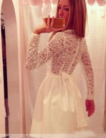 A-Line High Neck Homecoming Dresses Chanel Long Sleeves White 2024 With Sashes