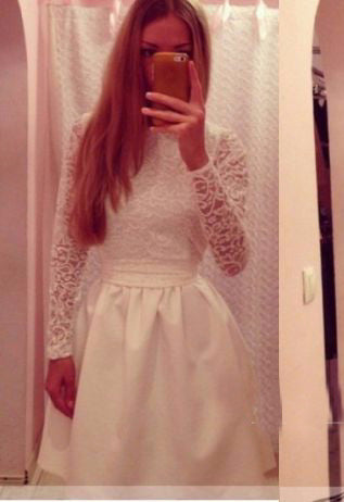 A-Line High Neck Homecoming Dresses Chanel Long Sleeves White 2024 With Sashes