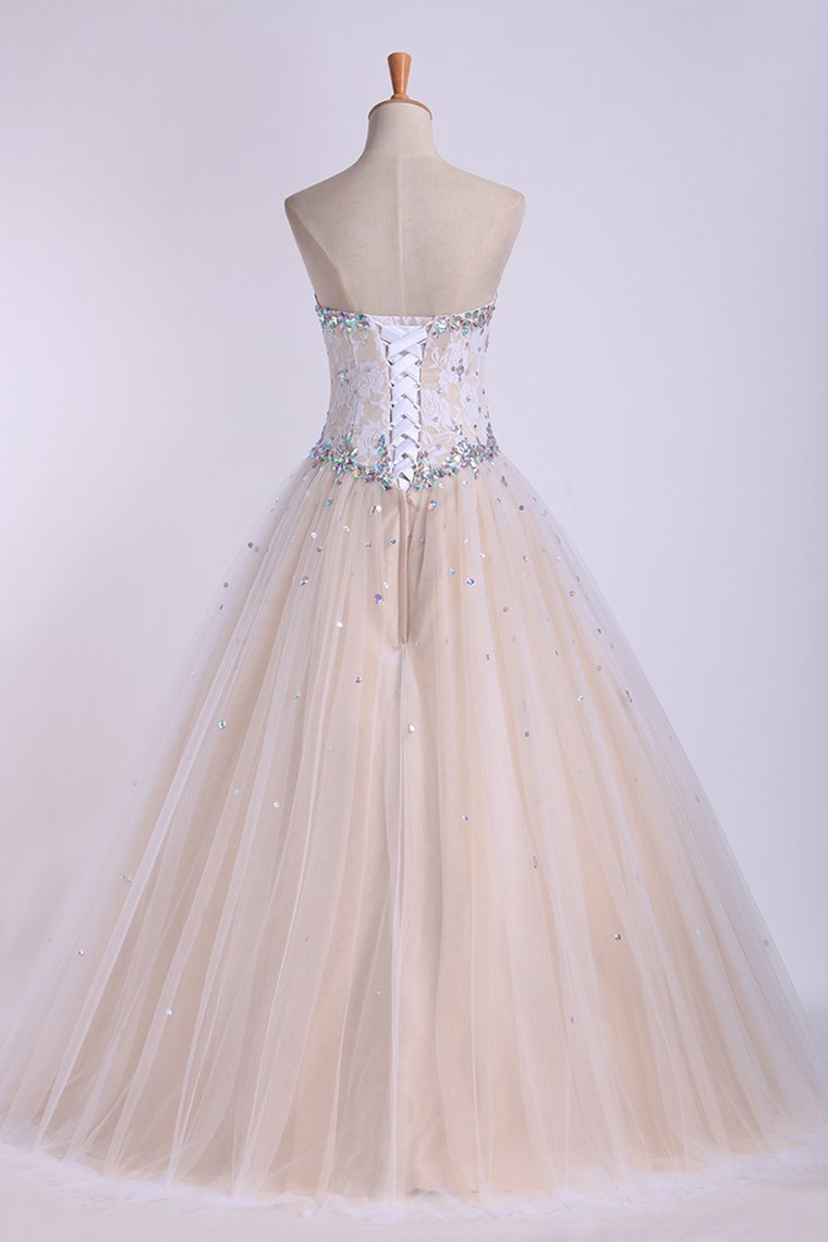 Quinceanera Dresses Sweetheart Beaded Neckline And Waistline Ball Gown Floor-Length Tulle&Lace