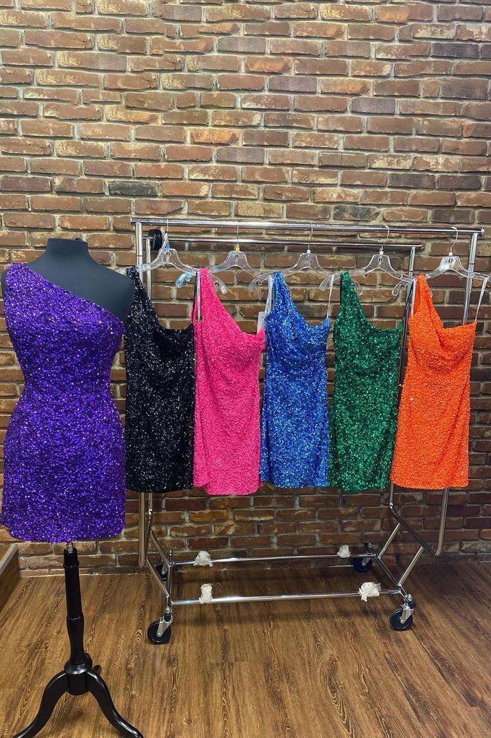 One Shoulder Sequins Short Homecoming Dresses