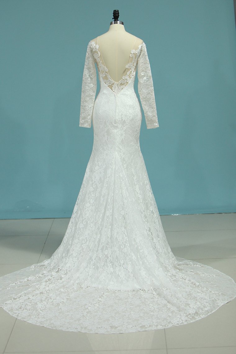 2024 Wedding Dresses Mermaid V Neck With Applique Lace Court Train