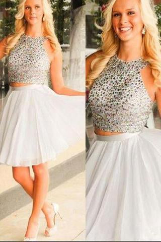 Fashion Halter A-line Two Piece Short Homecoming Dress JS437