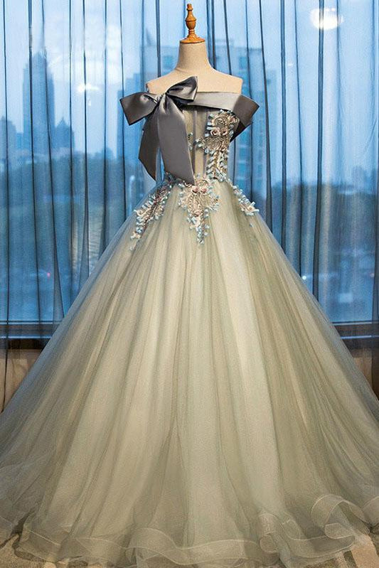 Ball Gown Strapless Appliques Beads Tulle Quinceanera Dresses with Lace up, Prom Dresses SRS15564