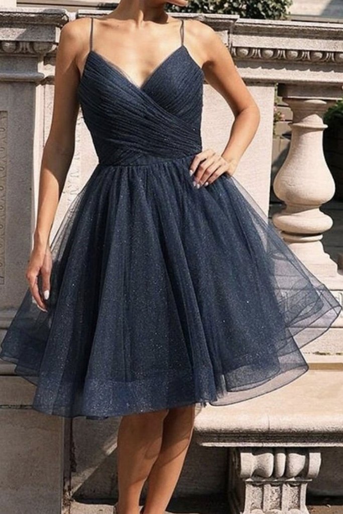 SIMPLE DARK BLUE TULLE SHORT BLUE FORMAL DRESS Shelby Homecoming Dresses CD11271