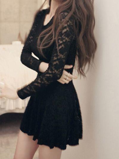 Lace Kaylee Homecoming Dresses Black Round Neck Long Sleeve CD1146