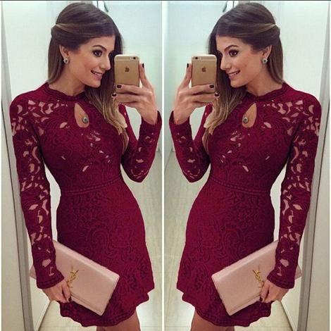 Cocktail Frida Homecoming Dresses Lace Sexy Women Casual Dress Evening Long Sleeve Bodycon Mini Short DF11874