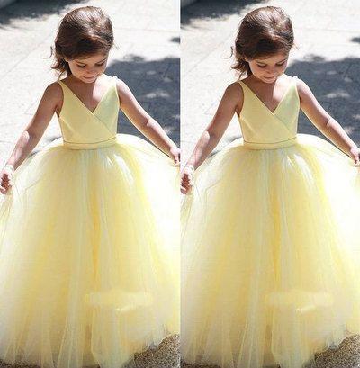 V Neck Yellow Lillie Homecoming Dresses Flower Girl Dresses CD12108