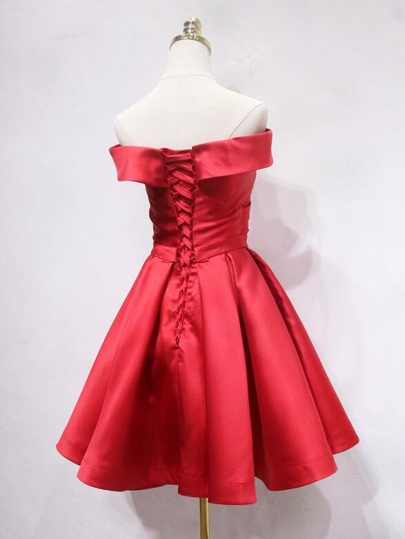 Red Off Shoulder Short Party Dress Red Homecoming Dresses Satin Shyanne CD16141