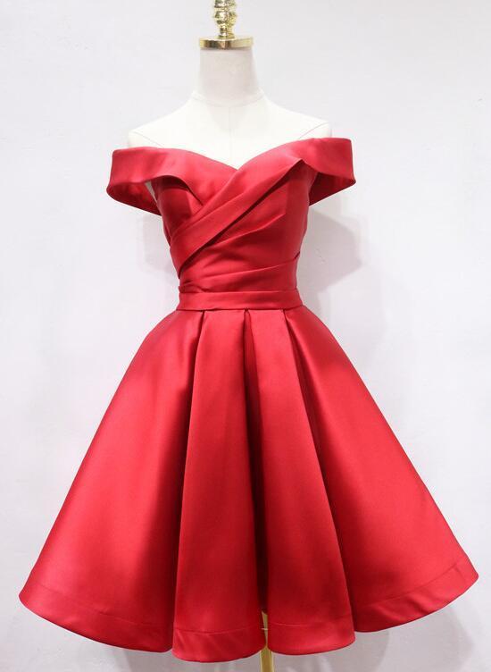 Red Off Shoulder Short Party Dress Red Homecoming Dresses Satin Shyanne CD16141